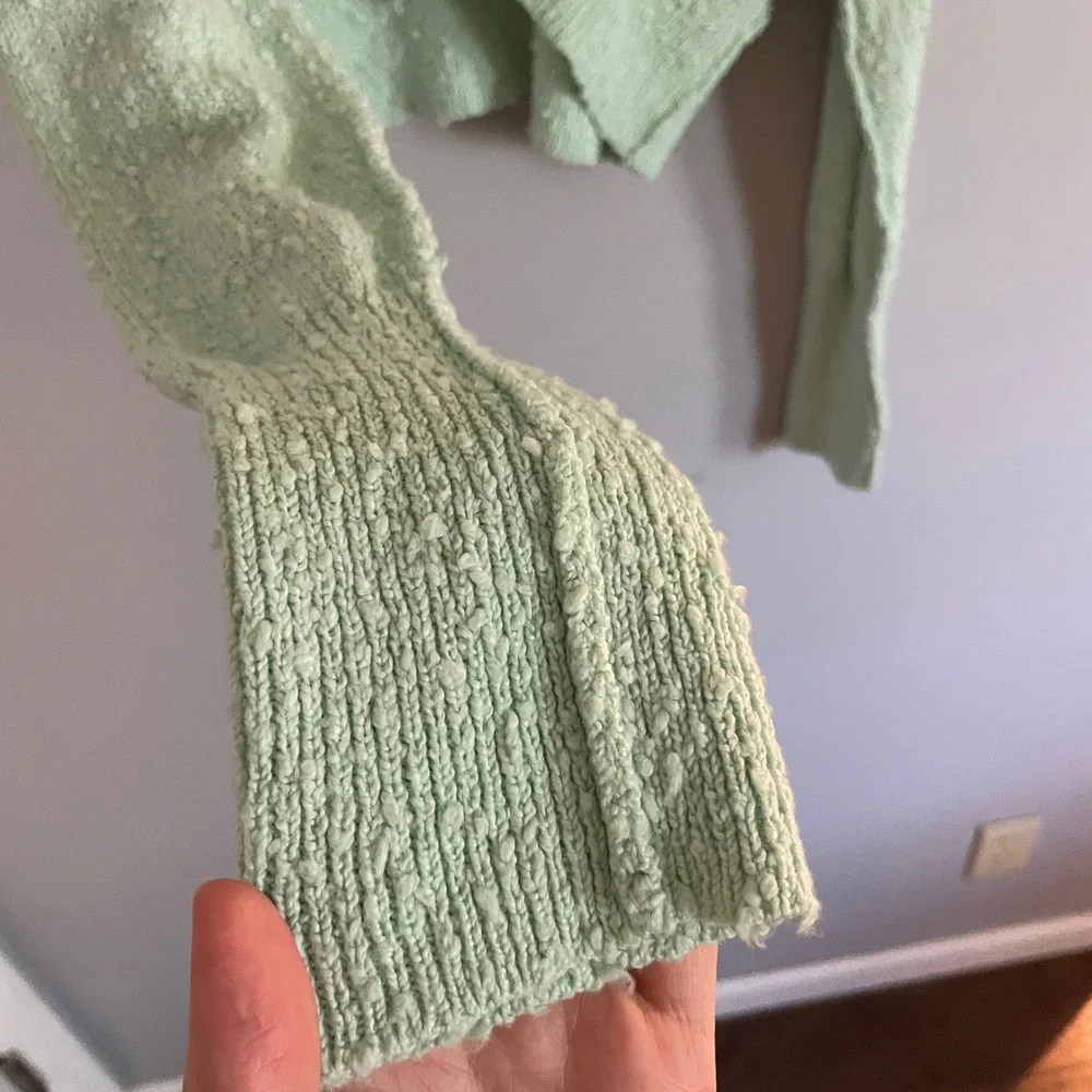 Free People Cardigan Womens XS Mint Green Textured Knit V-Neck Boho Sweater